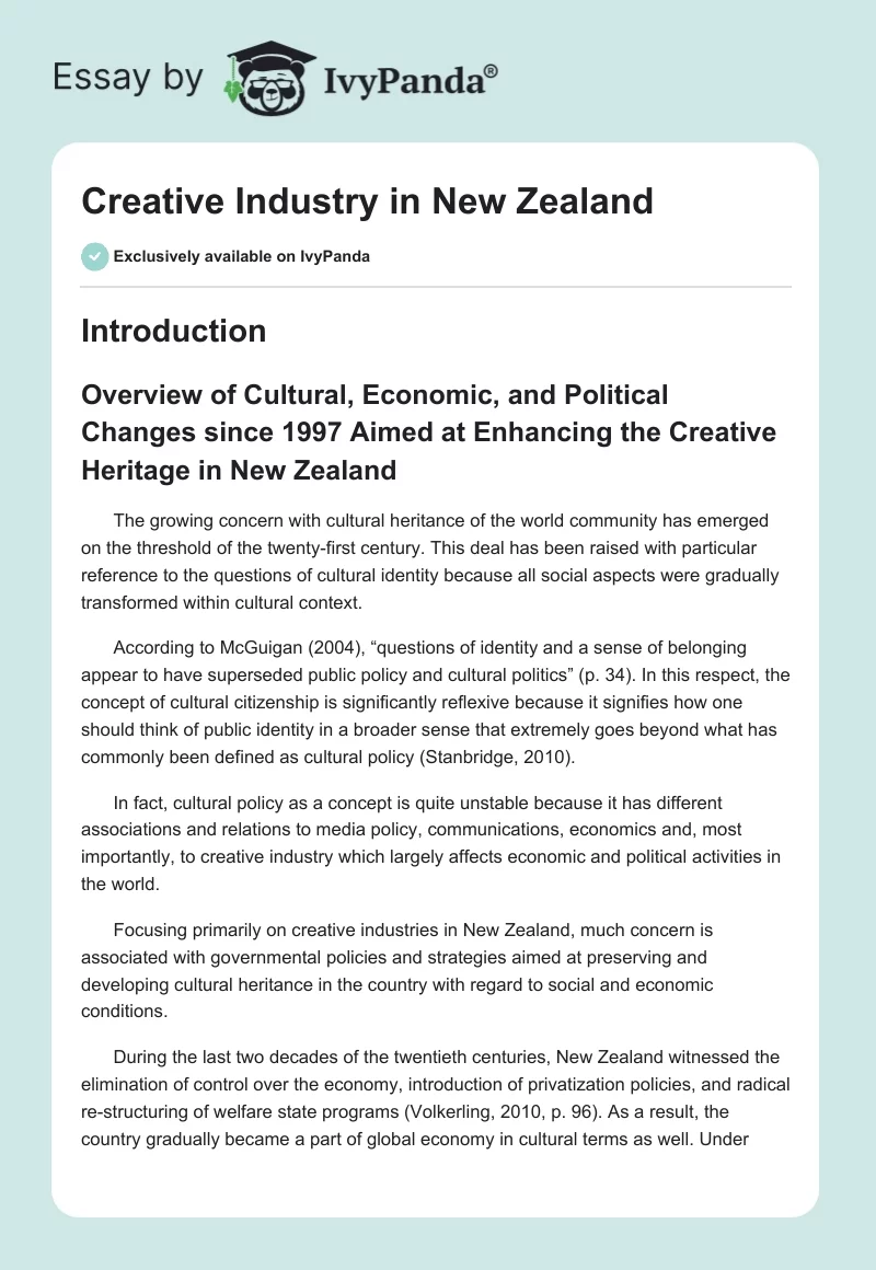 Creative Industry in New Zealand. Page 1