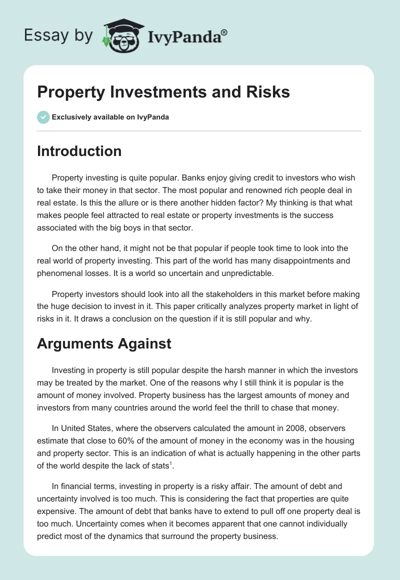 Property Investments and Risks. Page 1