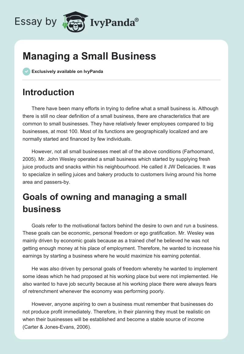 Managing a Small Business. Page 1