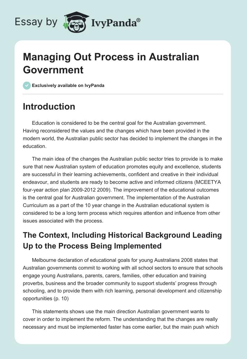 Managing Out Process in Australian Government. Page 1
