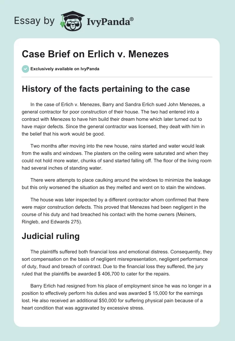 Case Brief on Erlich v. Menezes. Page 1