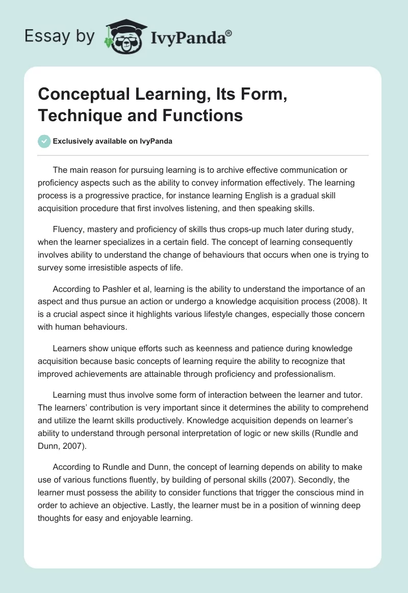 Conceptual Learning, Its Form, Technique and Functions. Page 1