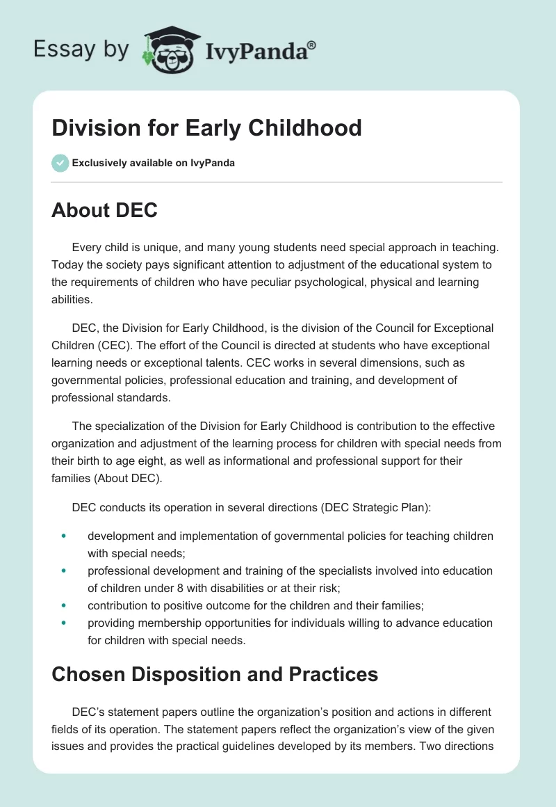 Division for Early Childhood. Page 1