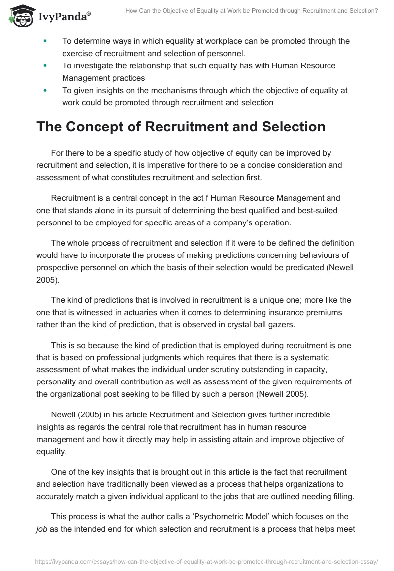 How Can the Objective of Equality at Work be Promoted through Recruitment and Selection?. Page 2
