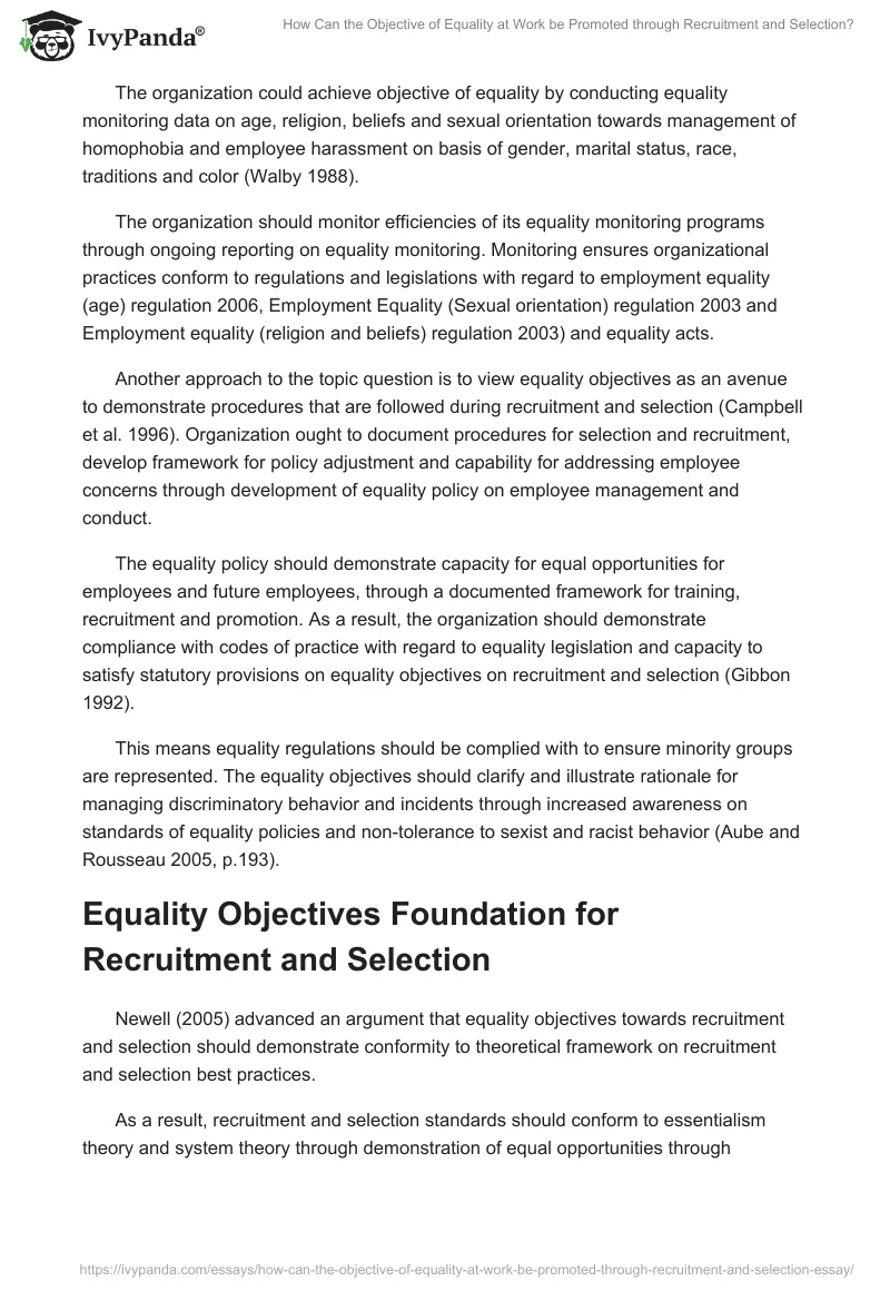 How Can the Objective of Equality at Work be Promoted through Recruitment and Selection?. Page 5