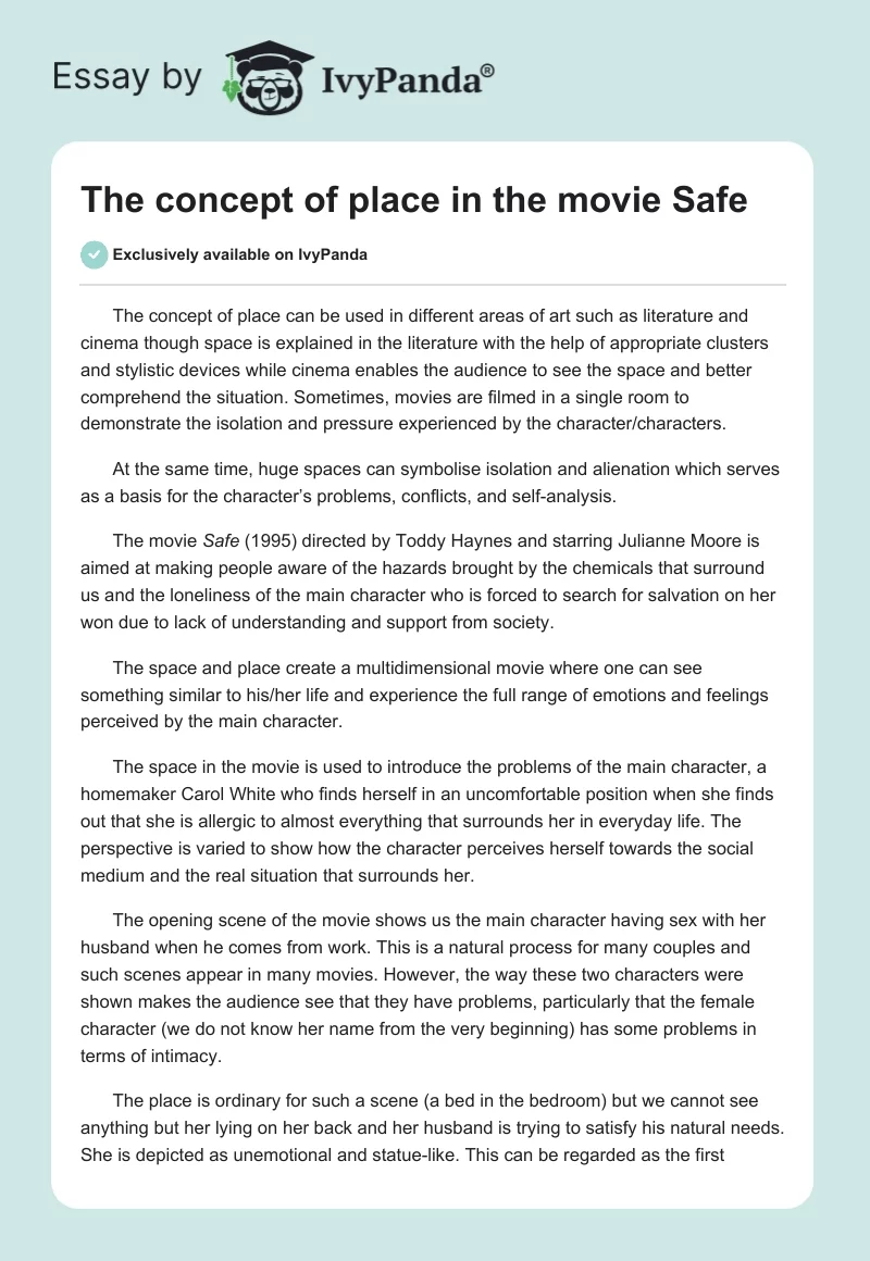 The Concept of Place in the Movie “Safe”. Page 1