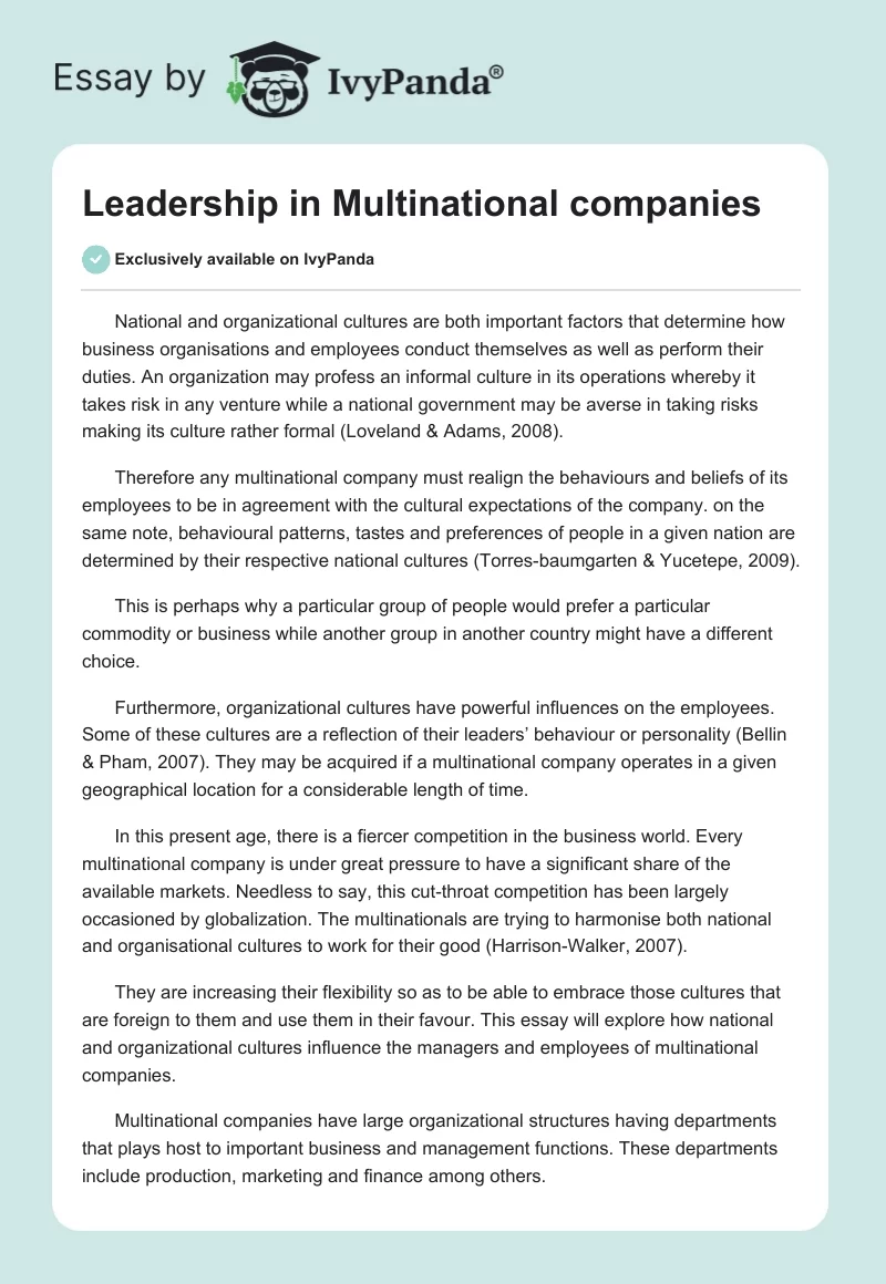 Leadership in Multinational companies. Page 1