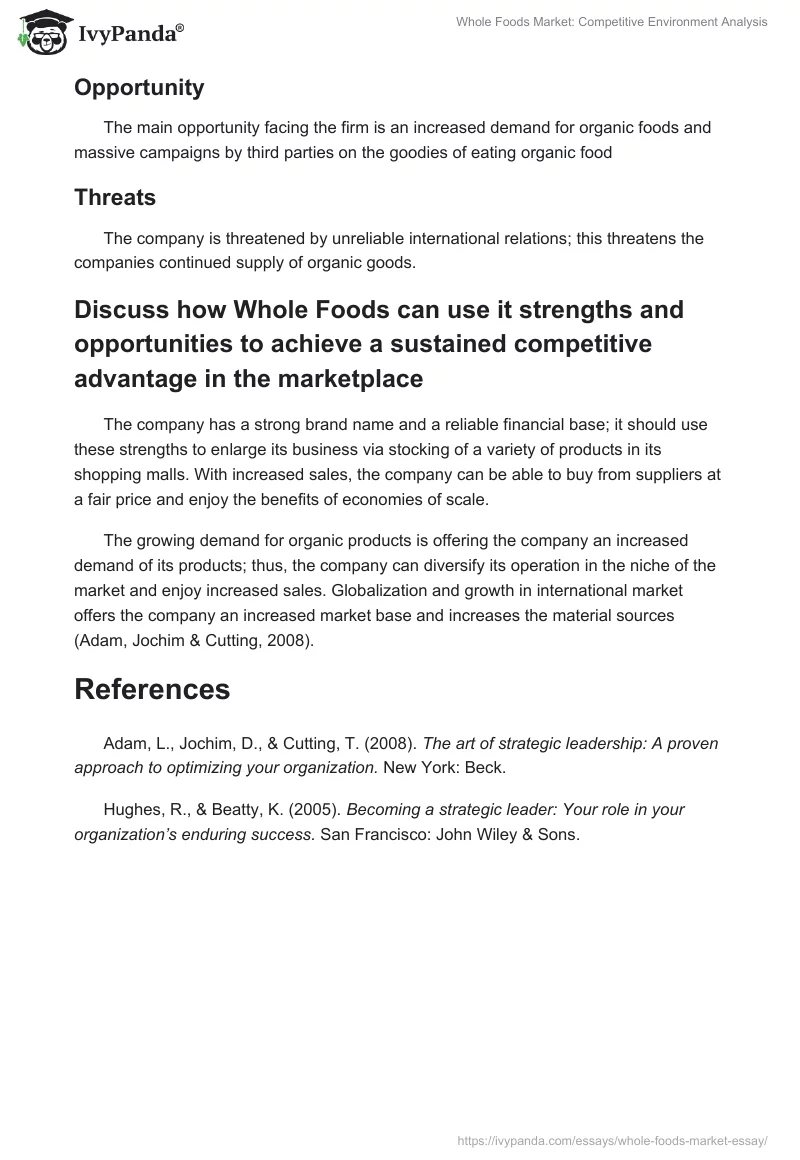 Whole Foods Market: Competitive Environment Analysis. Page 4