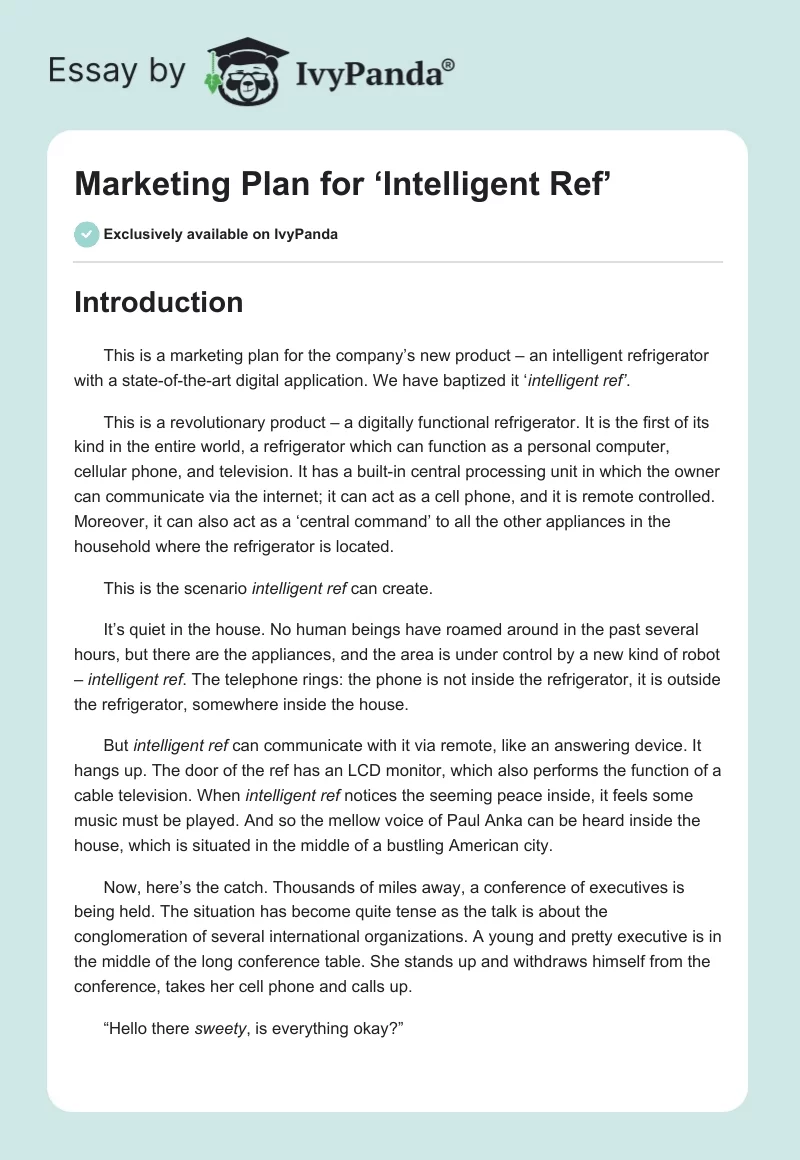 Marketing Plan for ‘Intelligent Ref’. Page 1