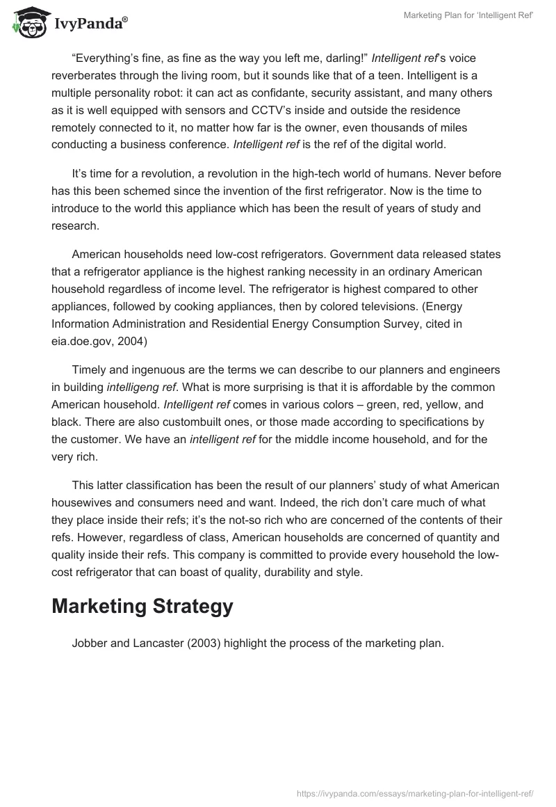 Marketing Plan for ‘Intelligent Ref’. Page 2