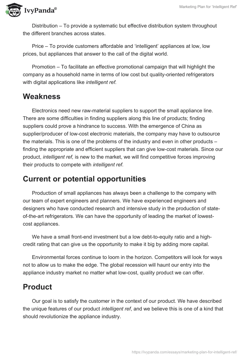 Marketing Plan for ‘Intelligent Ref’. Page 4