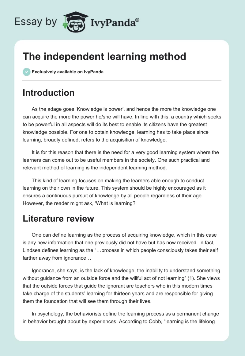 The independent learning method. Page 1