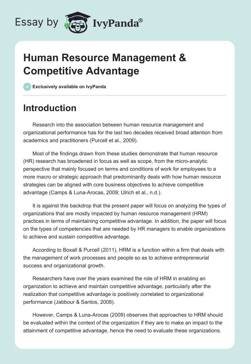 Human Resource Management & Competitive Advantage. Page 1