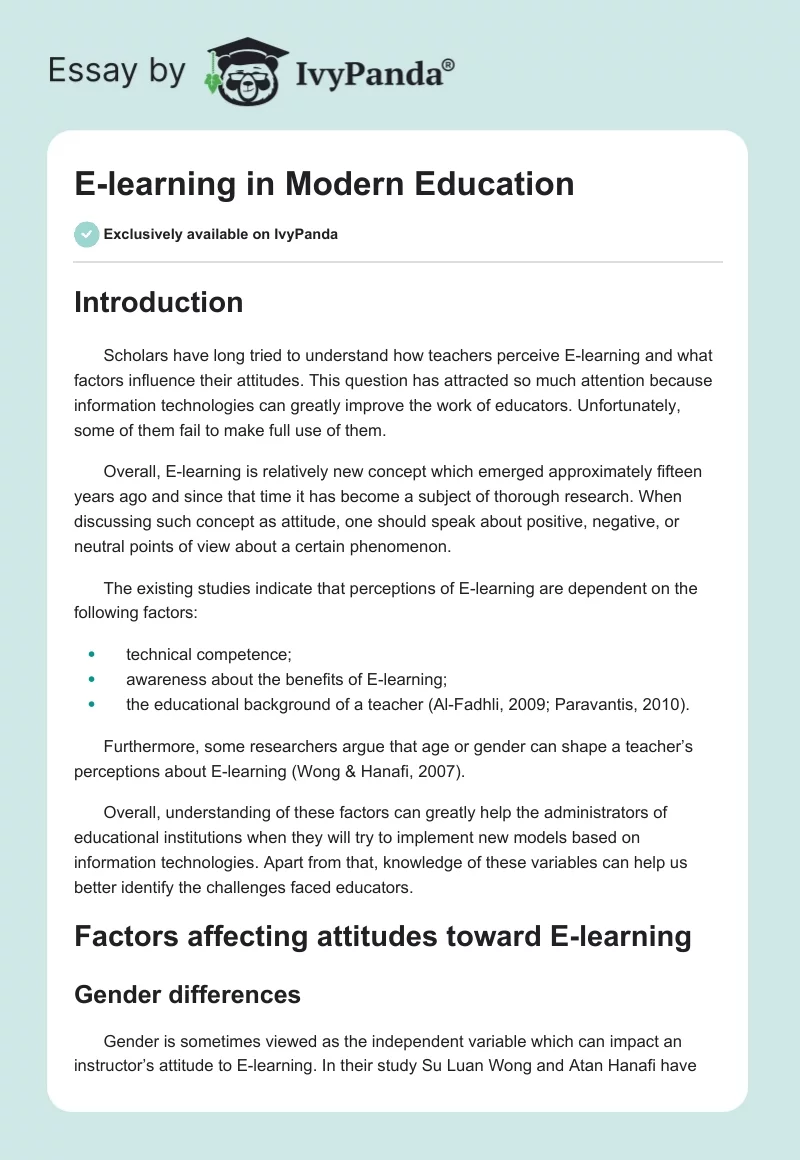 E-learning in Modern Education. Page 1