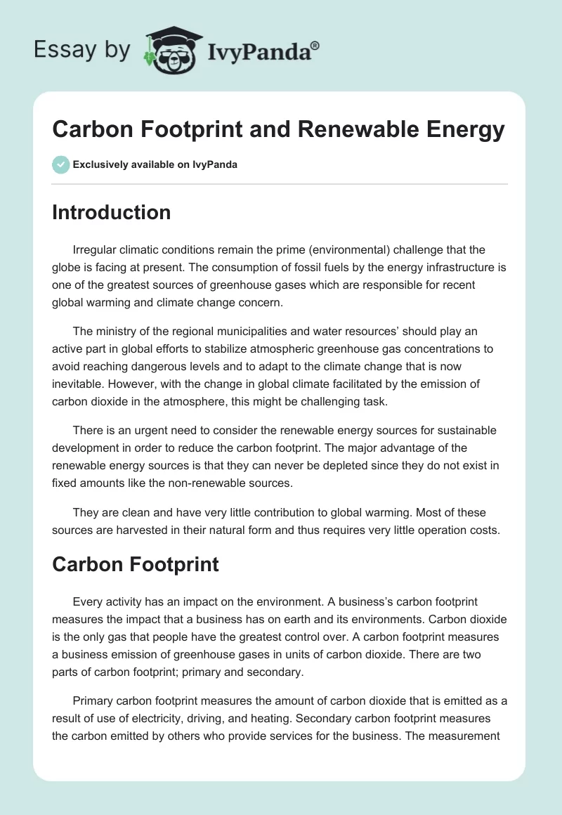 Carbon Footprint and Renewable Energy. Page 1