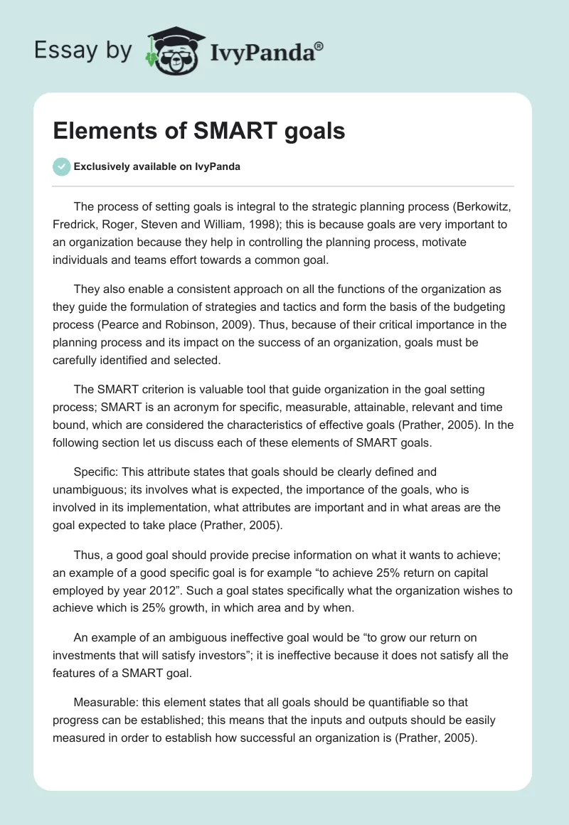 Elements of SMART goals. Page 1