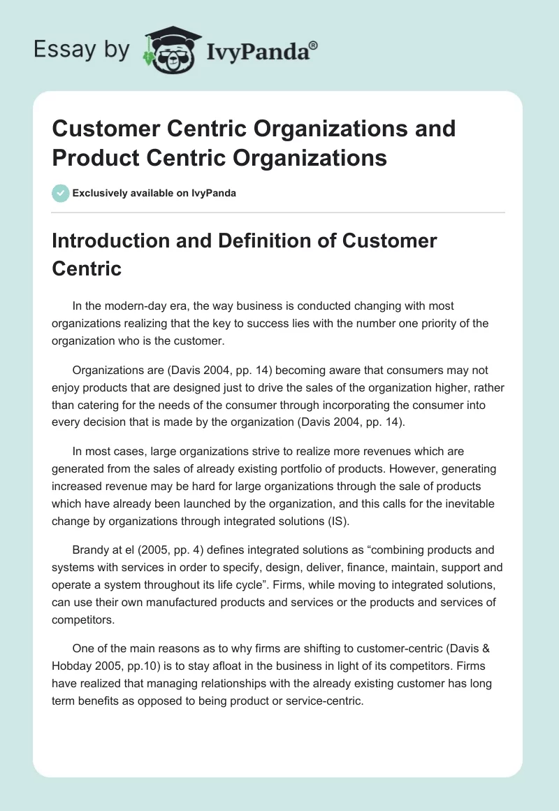 Customer Centric Organizations and Product Centric Organizations. Page 1
