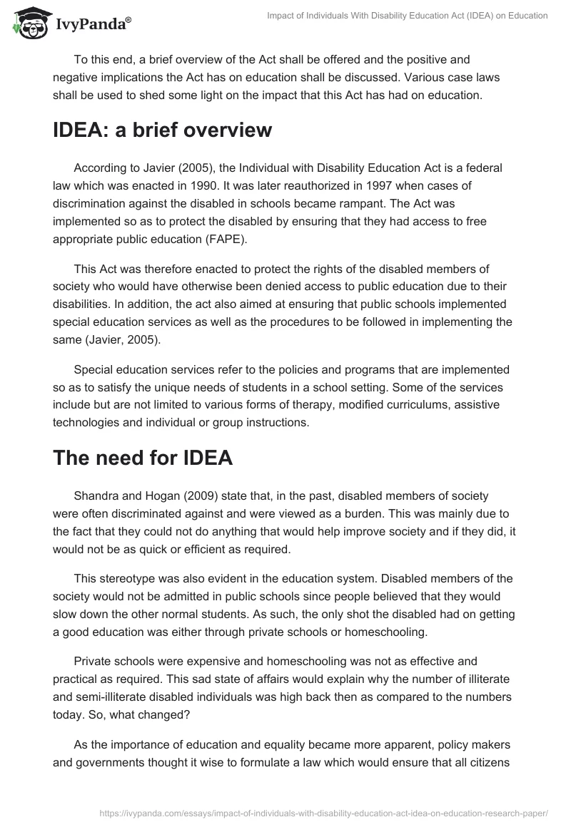 Impact of Individuals With Disability Education Act (IDEA) on Education. Page 2