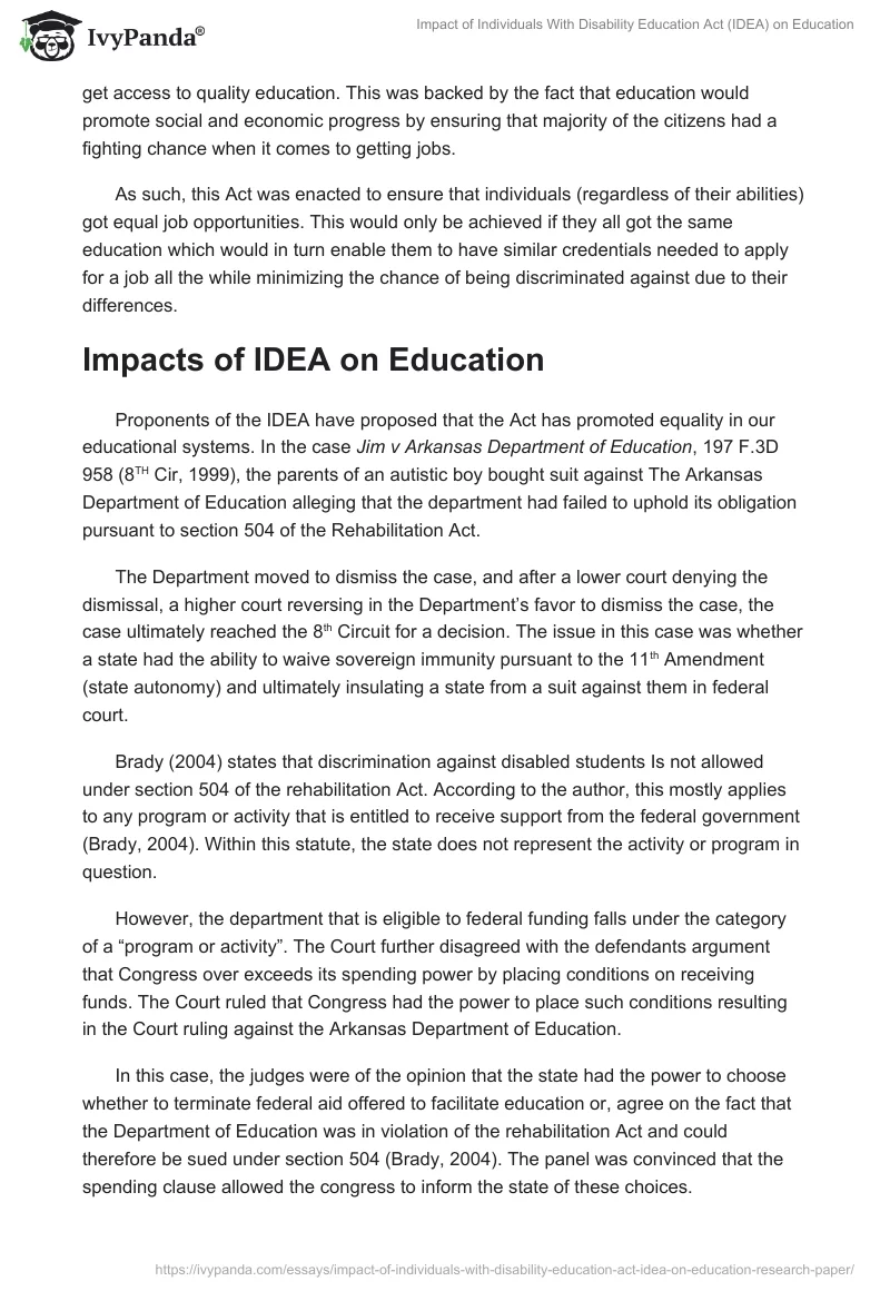 Impact of Individuals With Disability Education Act (IDEA) on Education. Page 3
