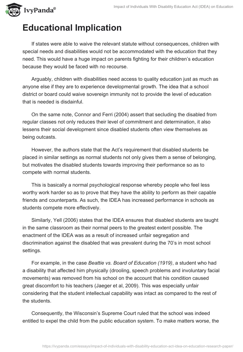 Impact of Individuals With Disability Education Act (IDEA) on Education. Page 4