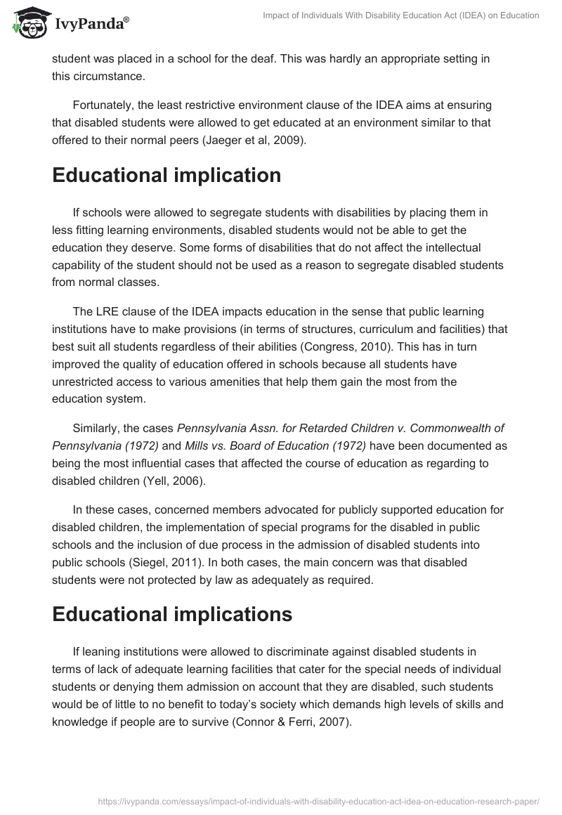 Impact of Individuals With Disability Education Act (IDEA) on Education. Page 5