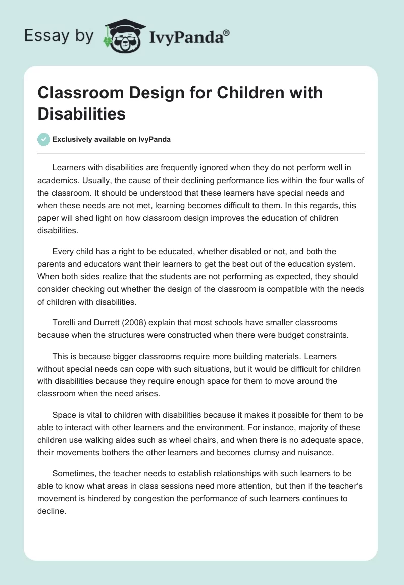 Classroom Design for Children With Disabilities. Page 1