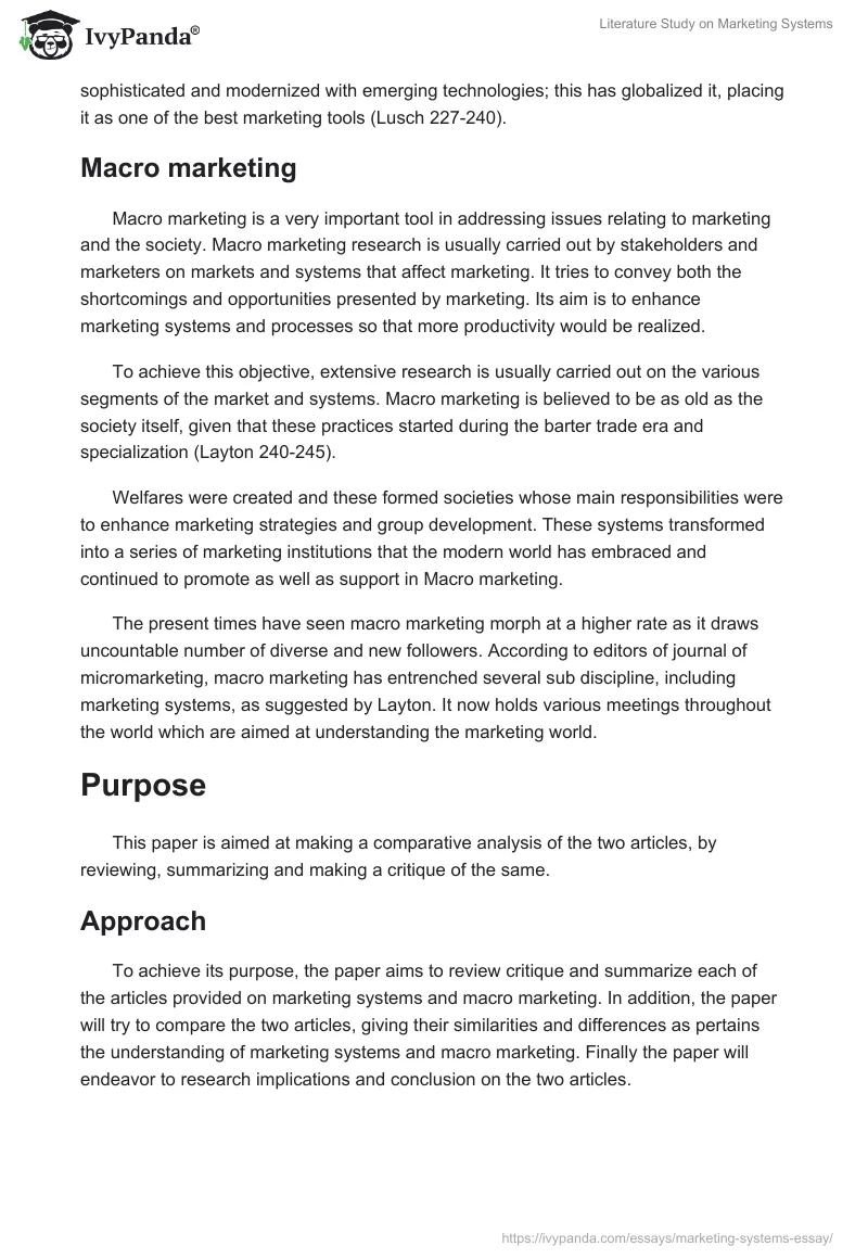 Literature Study on Marketing Systems. Page 2
