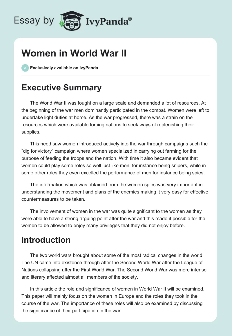 Women in World War II. Page 1