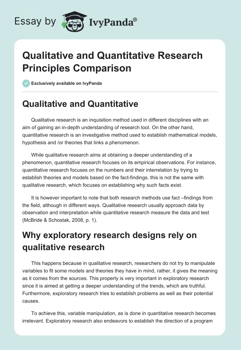 Qualitative and Quantitative Research Principles Comparison. Page 1