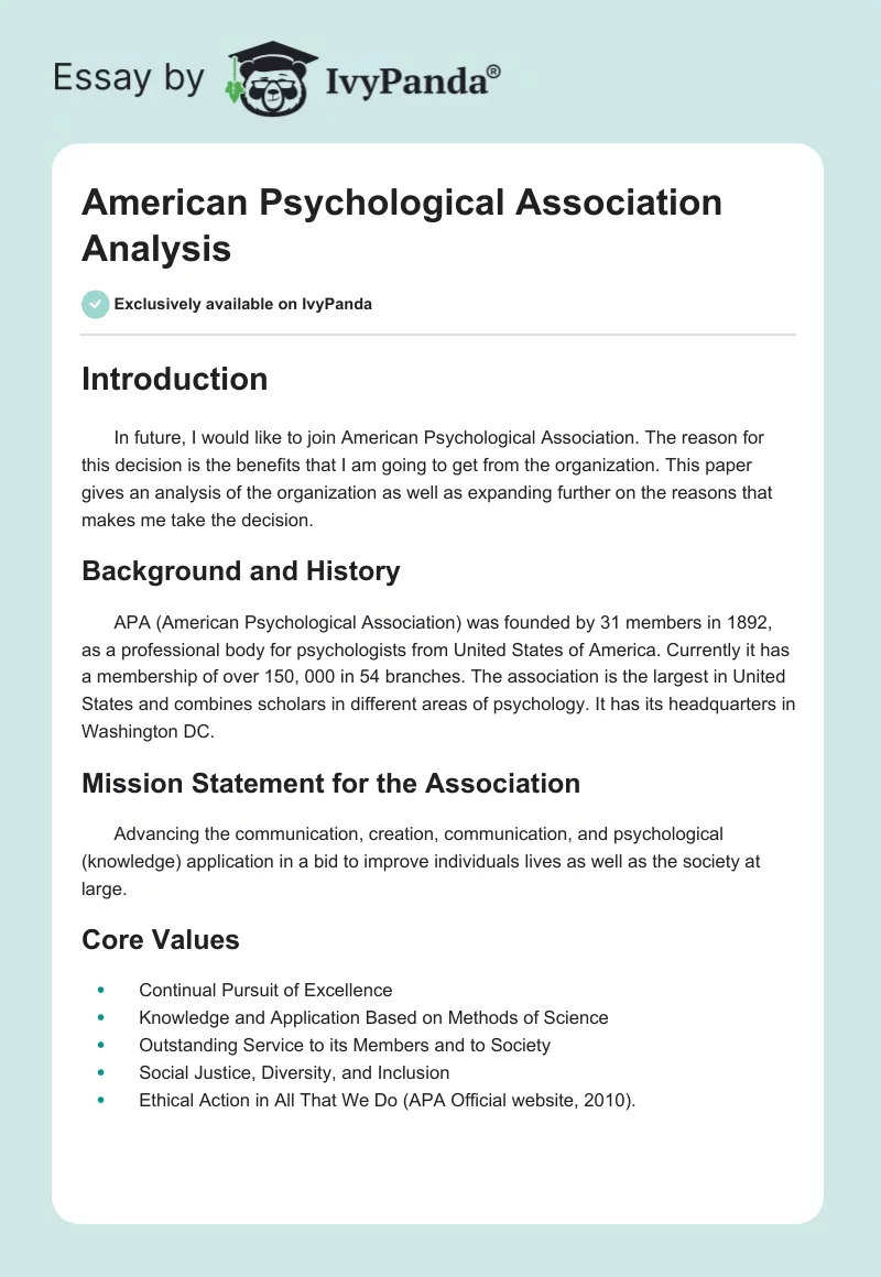 American Psychological Association Analysis. Page 1