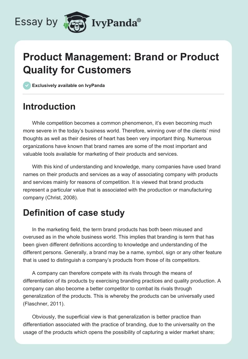 Product Management: Brand or Product Quality for Customers. Page 1