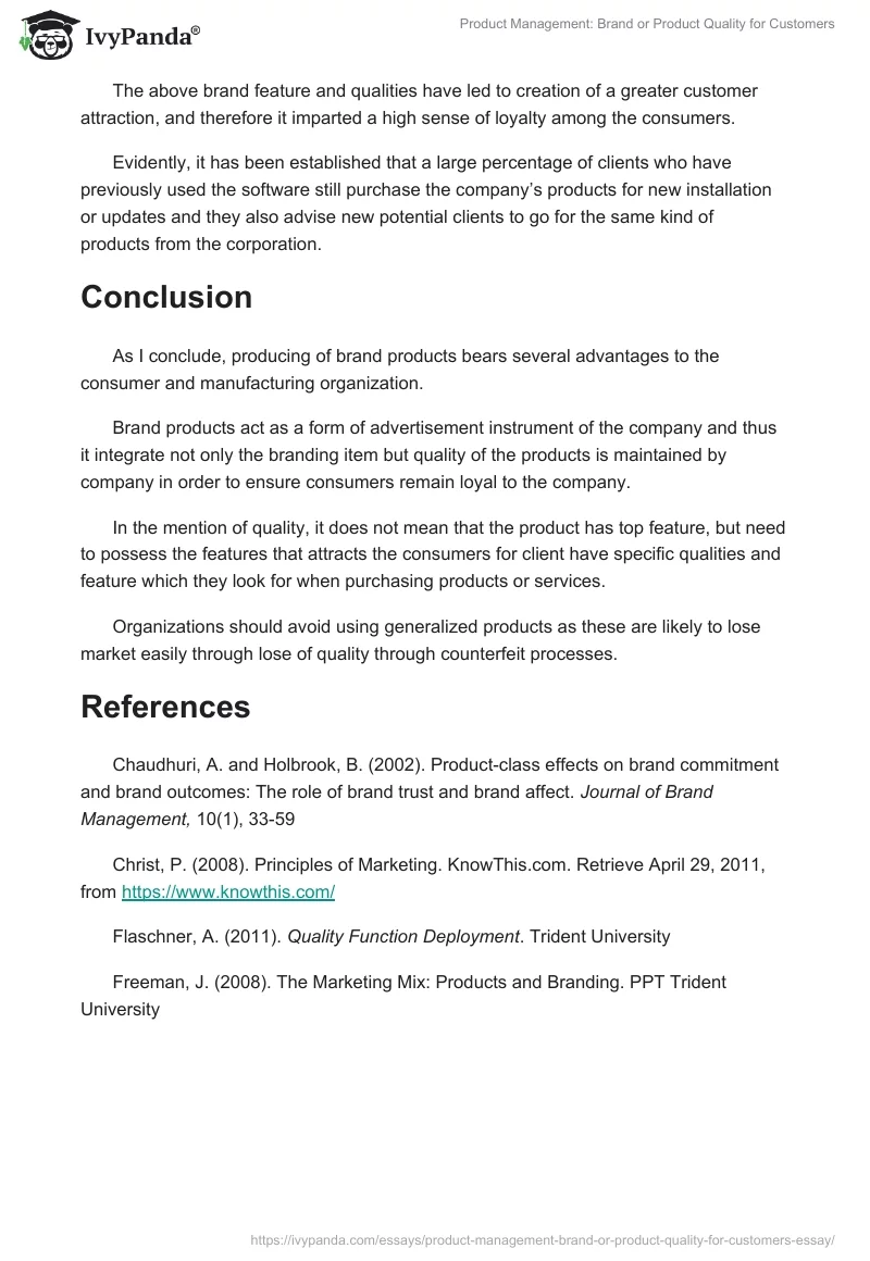 Product Management: Brand or Product Quality for Customers. Page 3