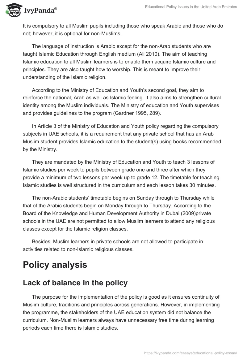Educational Policy Issues in the United Arab Emirates. Page 2
