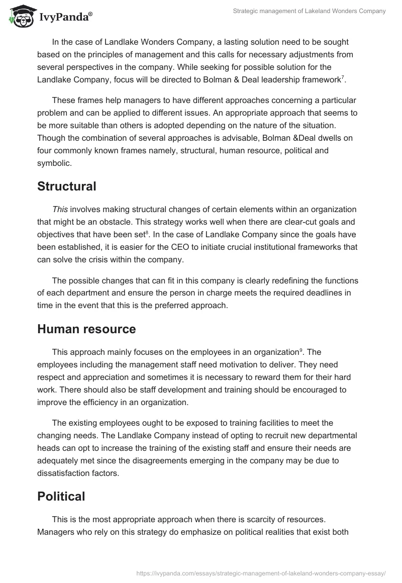 Strategic management of Lakeland Wonders Company. Page 4