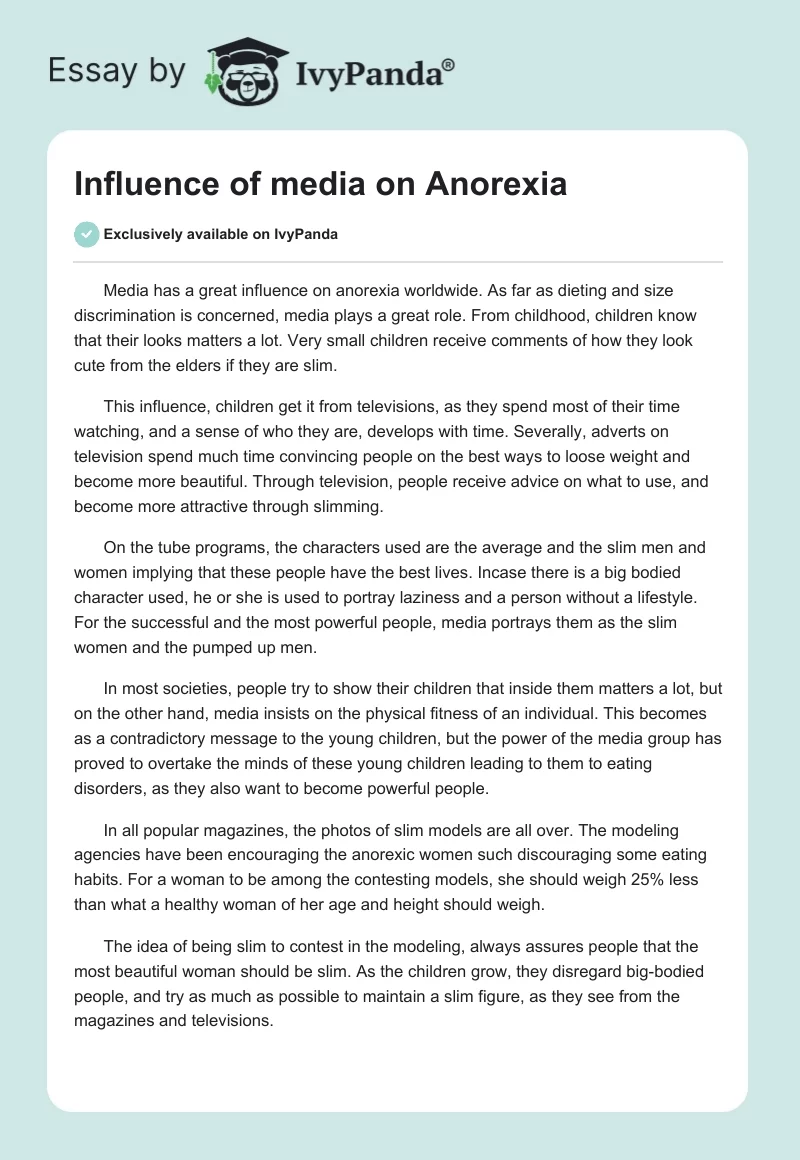 Influence of Media on Anorexia. Page 1