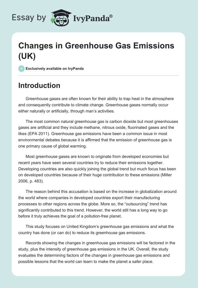 Changes in Greenhouse Gas Emissions (UK). Page 1