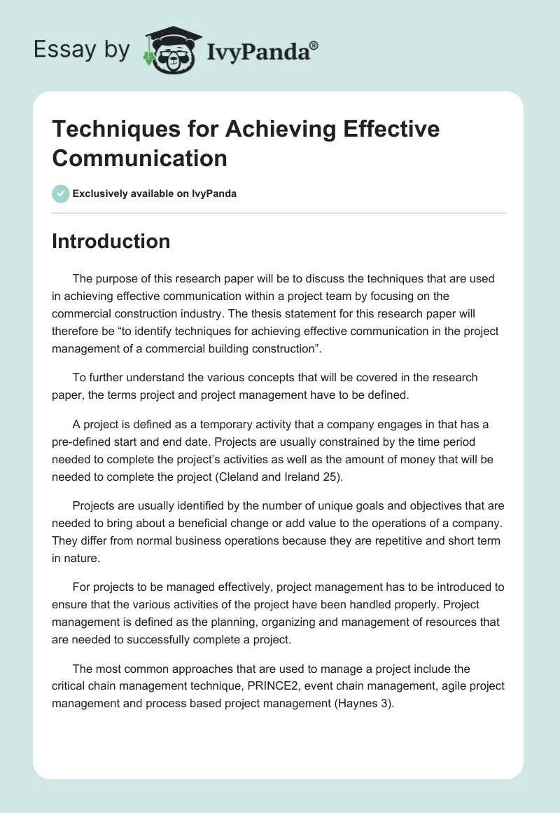 Techniques for Achieving Effective Communication. Page 1