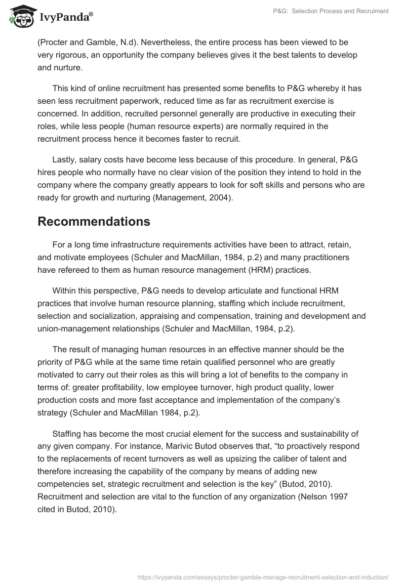 P&G:  Selection Process and Recruiment. Page 3