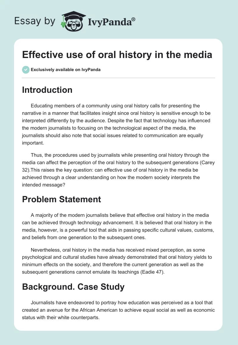Effective use of oral history in the media. Page 1