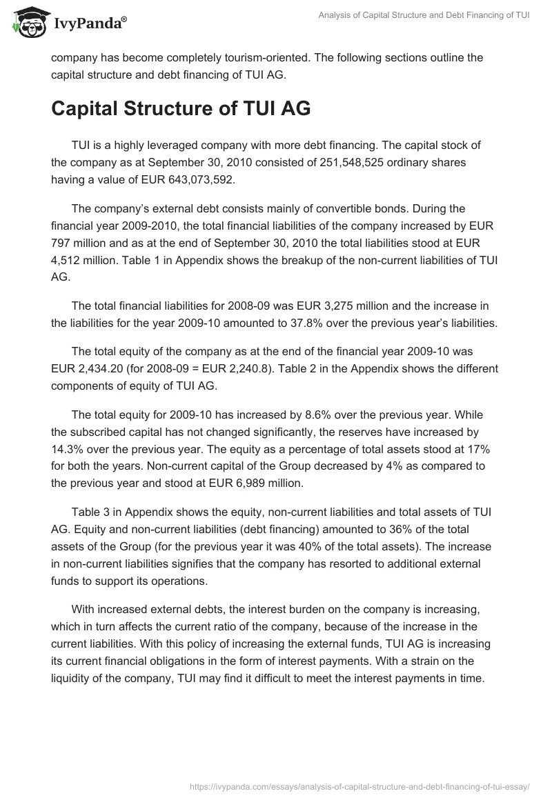 Analysis of Capital Structure and Debt Financing of TUI. Page 2