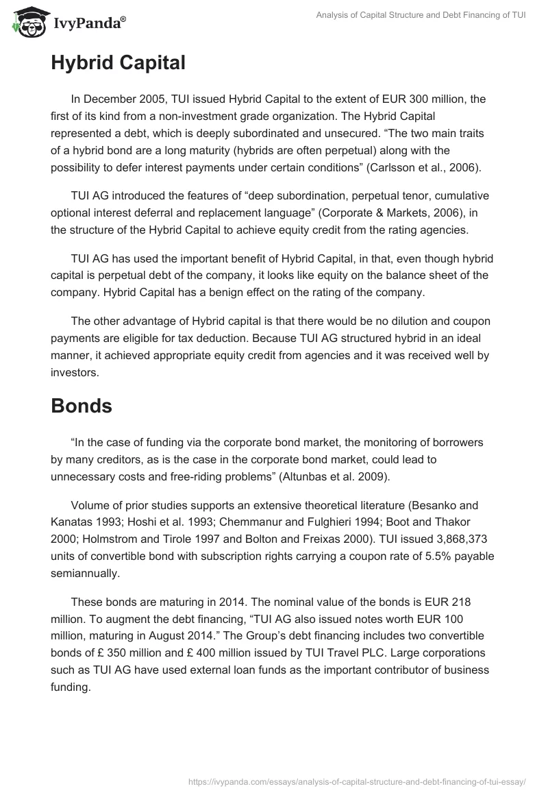 Analysis of Capital Structure and Debt Financing of TUI. Page 3