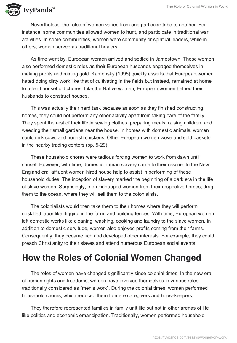 The Role of Colonial Women in Work. Page 2