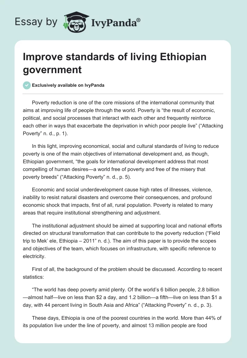 Improve standards of living Ethiopian government. Page 1