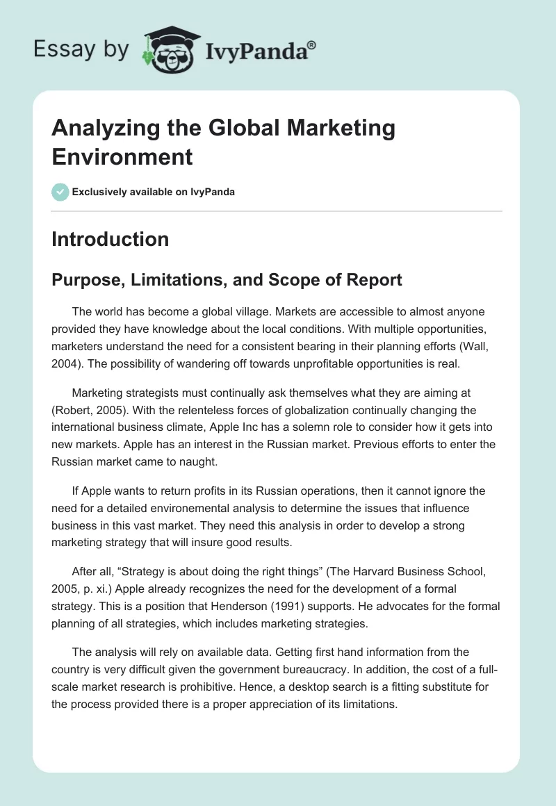 Analyzing the Global Marketing Environment. Page 1