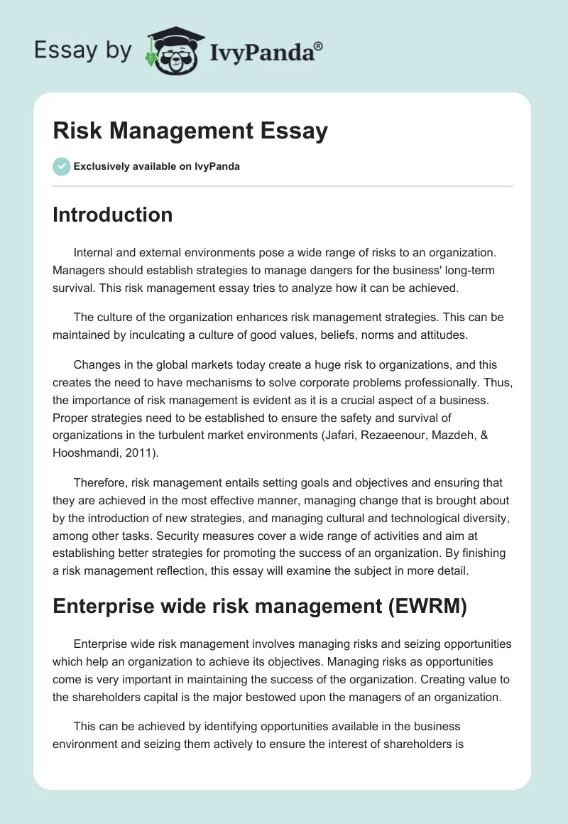 Risk Management Essay. Page 1