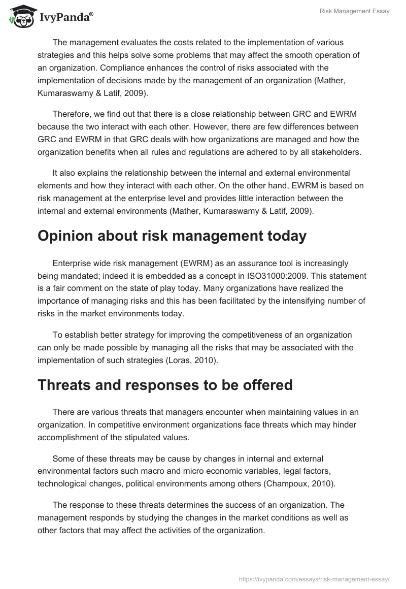 essay on risk management