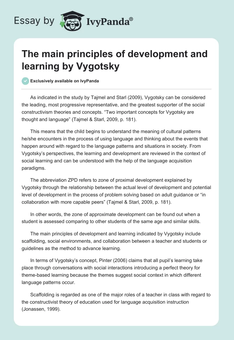 The main principles of development and learning by Vygotsky. Page 1
