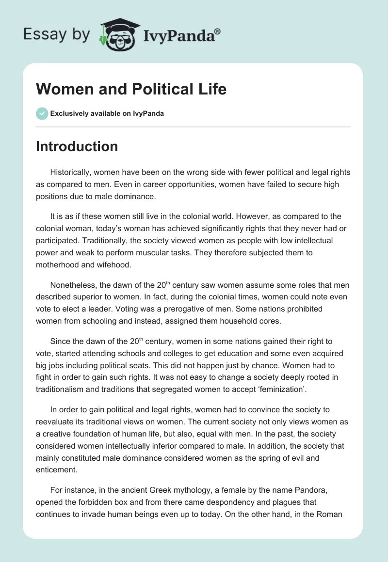 Women and Political Life. Page 1