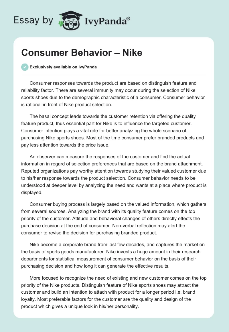 Nike Consumer Behavior Analysis. Page 1