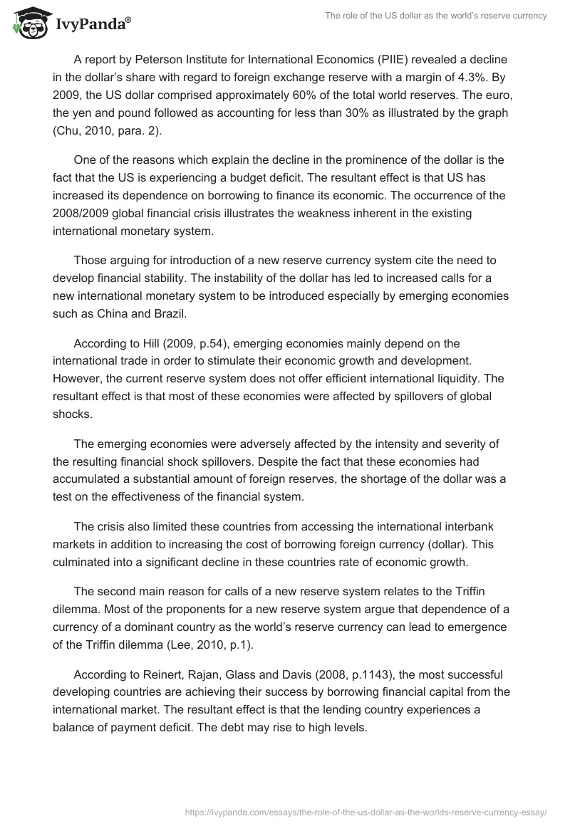 The role of the US dollar as the world’s reserve currency. Page 3